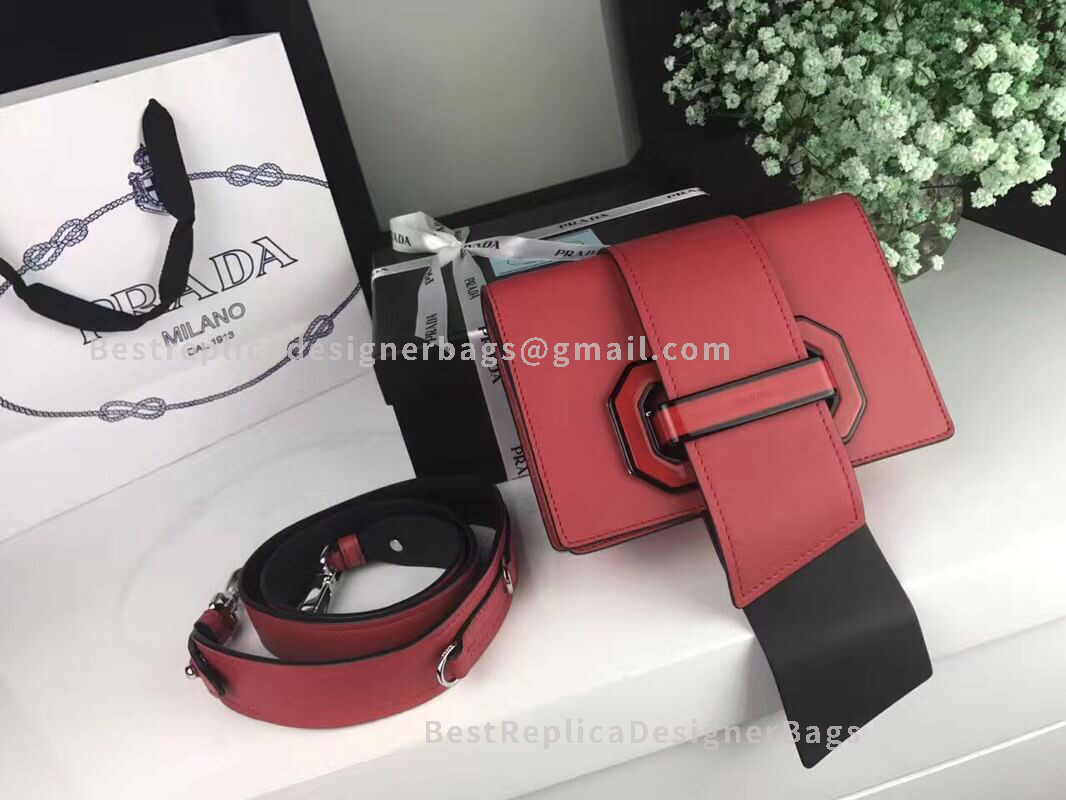 Prada Red Leather Plex Ribbon Shoulder Bag